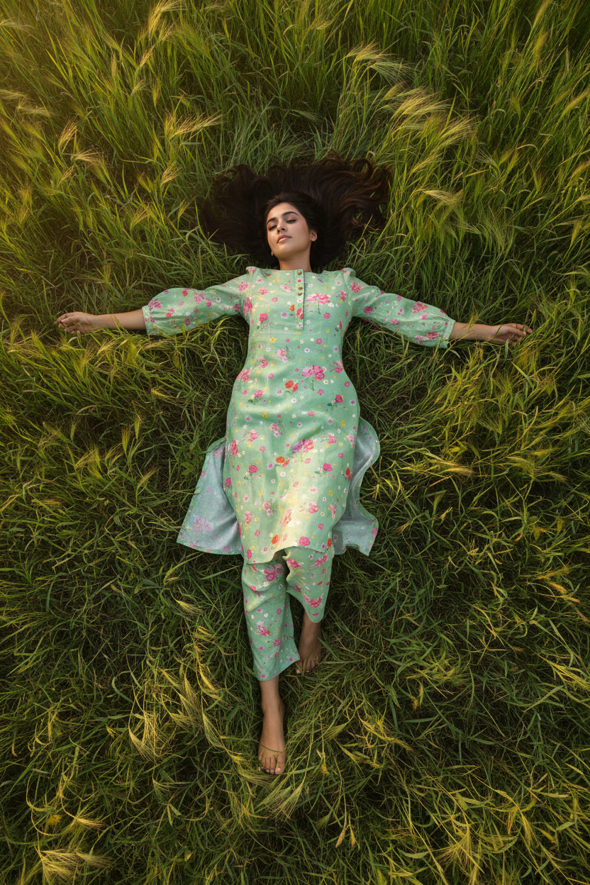 Petal Princess Green Kurta Co-ord Set