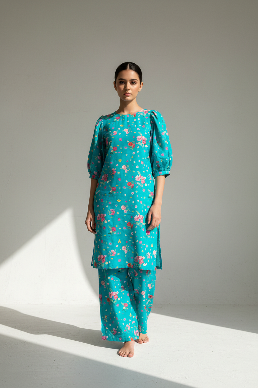 Petal Princess Blue Kurta Co-ord Set