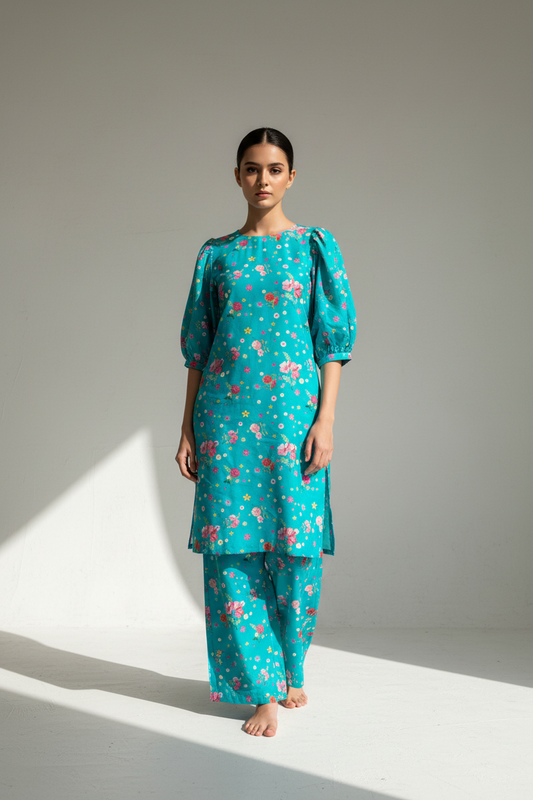 Petal Princess Blue Kurta Co-ord Set