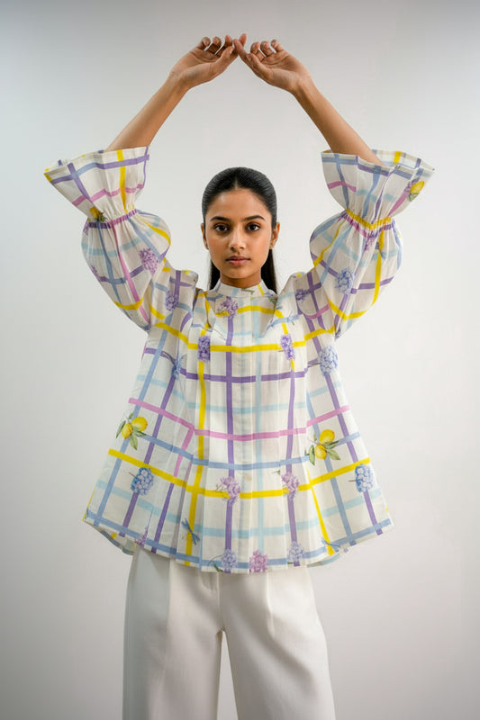 LINA BLOOMY CHECKS White Shirt