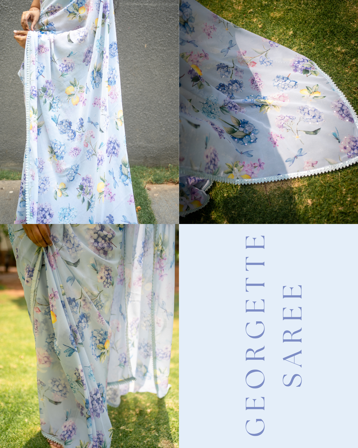 LINA Full Bloom Blue Saree
