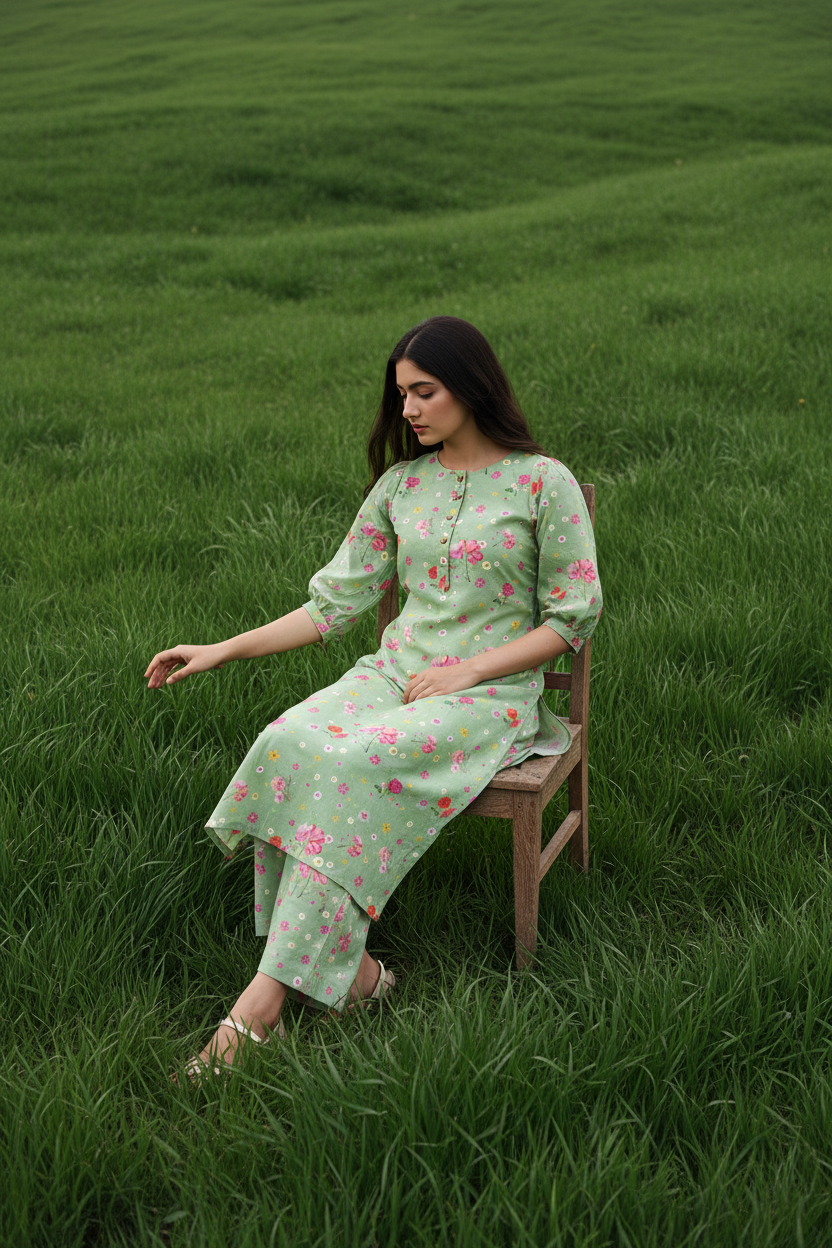 Petal Princess Green Kurta Co-ord Set