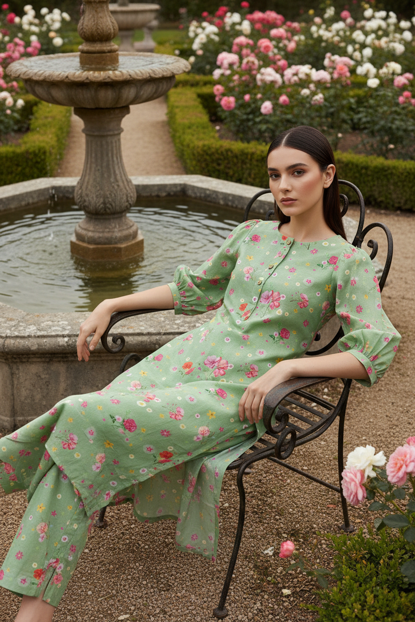 Petal Princess Green Kurta Co-ord Set