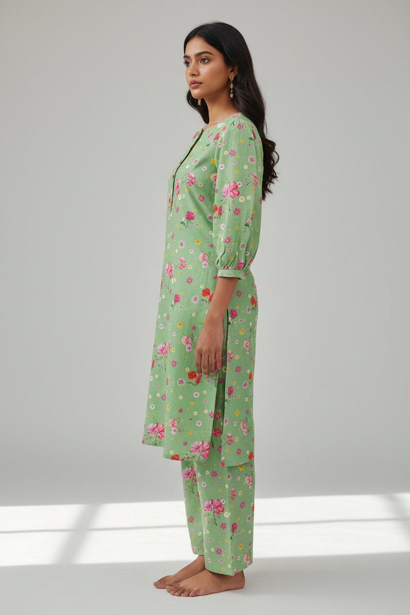 Petal Princess Green Kurta Co-ord Set