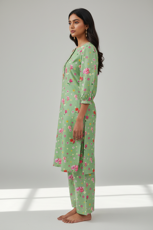 Petal Princess Green Kurta Co-ord Set